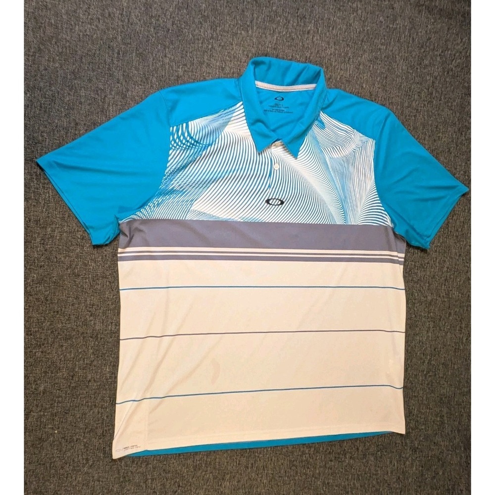 Oakley Aero Motion Golf Polo Shirt 2XL Blue & White Chest Logo Performance Tee